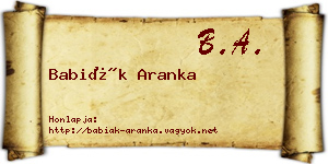 Babiák Aranka névjegykártya